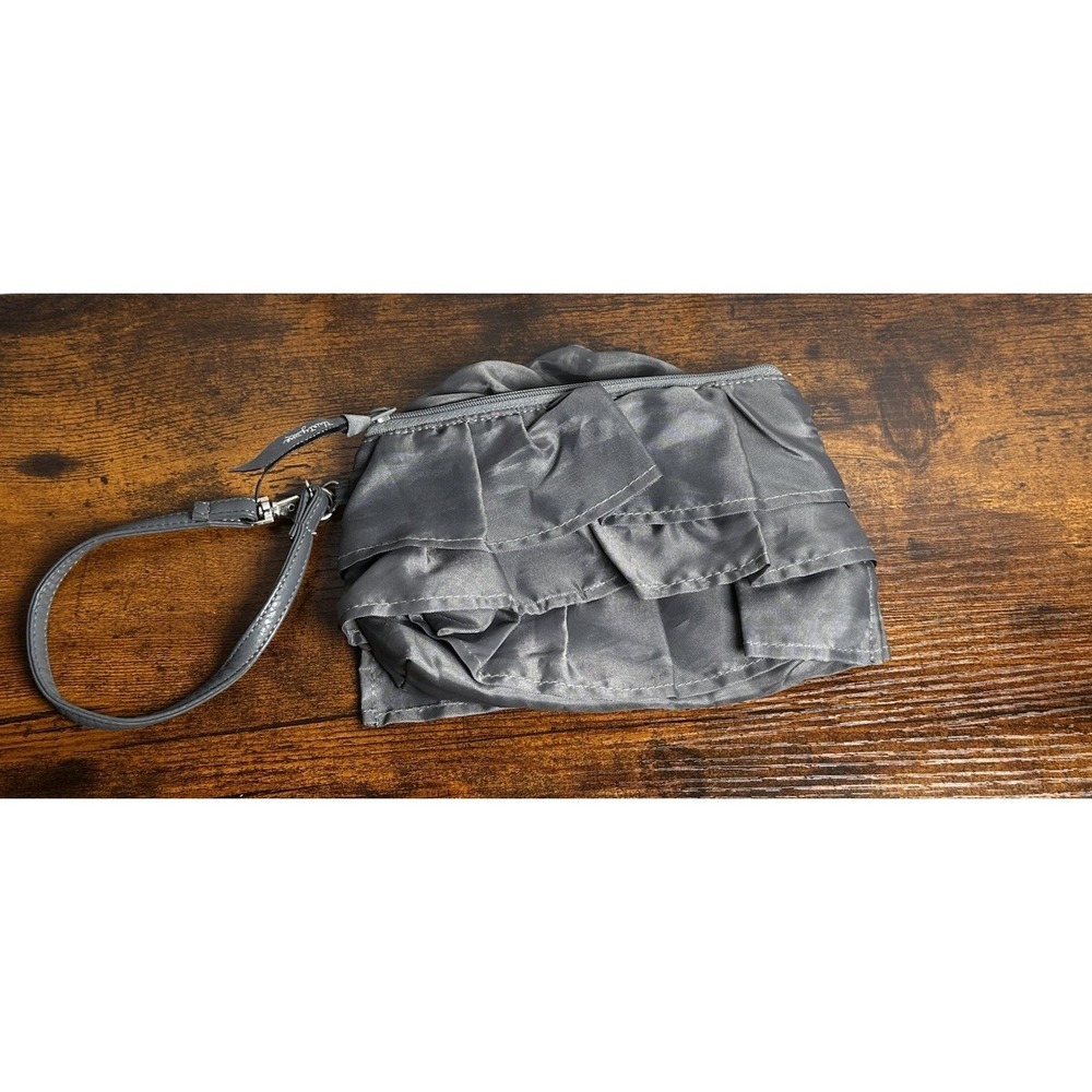 Thirty One Gray Zipper Ruffle Mini Wristlet Purse